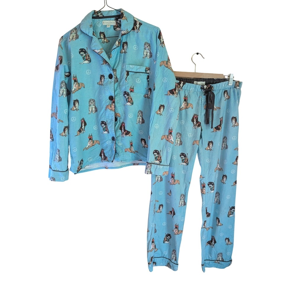 P.J. Salvage Pajama Set Women XS Hippie Dog Peace Sign Boho Loungewear PJs Comfy